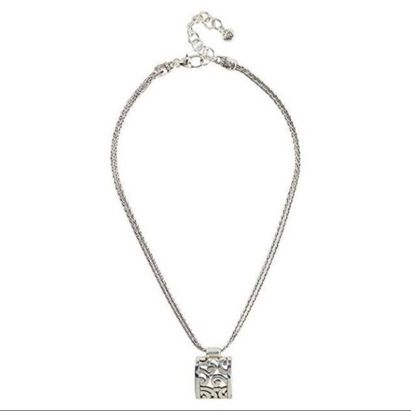 BRIGHTON Silver Rectangle Double Strand Deco Lace Necklace - Picture 2 of 8